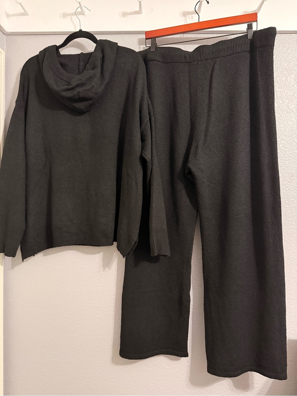 Time and Tru Cozy Knit Hoodie and Wide Leg Lounge Set- Black - Picture 2 of 14